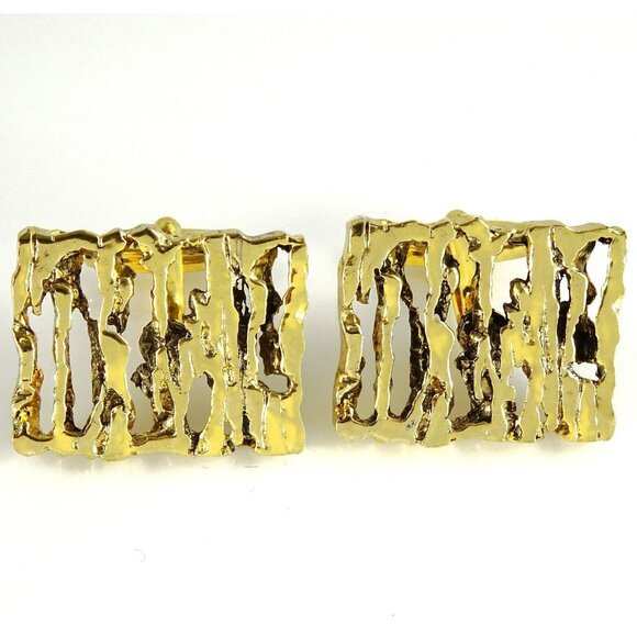 Boho Hippie Nugget Style Large Mens Cufflinks Angled Stems Rectangular - Picture 1 of 3